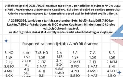 Obavijest o početku nastave u šk. god. 2025/2026. – Értesítés a 2025/2026. tanévkezdésről