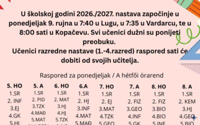 Obavijest o početku nastave – Értesítés a tanévkezdésről