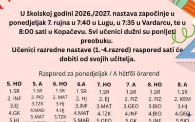 Obavijest o početku nastave – Értesítés a tanévkezdésről